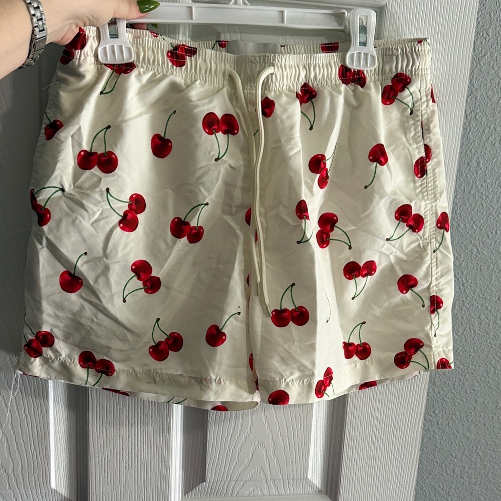 PacSun Cream Swim Shorts with Red Cherry Print